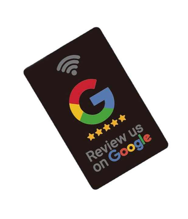 Supplier reference showing a portable black NFC review card